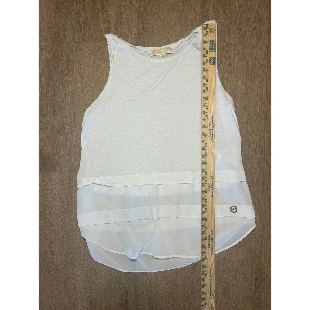 Michael Kors Tank Top Womens M White Tiered Layered Hem Sleeveless Logo Knit